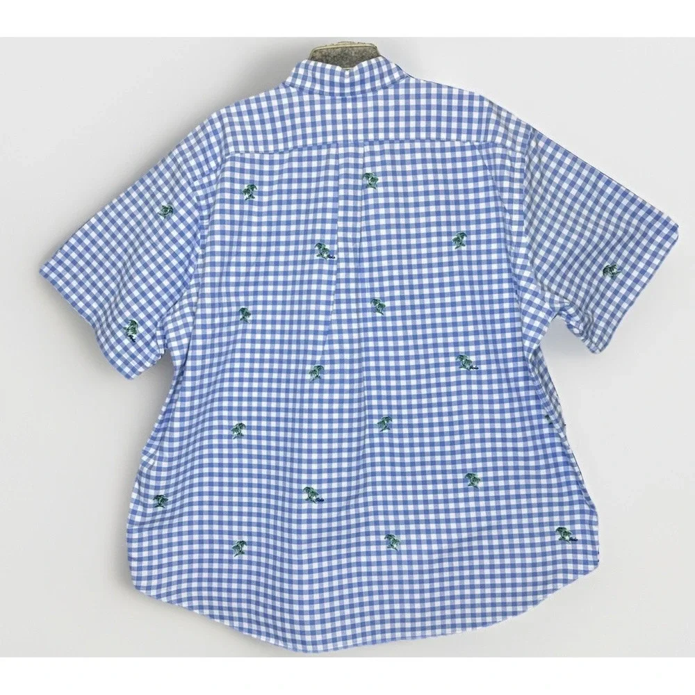 Polo Ralph Lauren‎ Shirt Mens 2XB 2TG Blue GINGHAM Palm Tree Embroidered Oxford